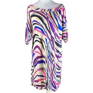 DVF Diane Von Furstenberg Neon Stripe Clara 100% Silk Short Sleeve Mini Dress 8